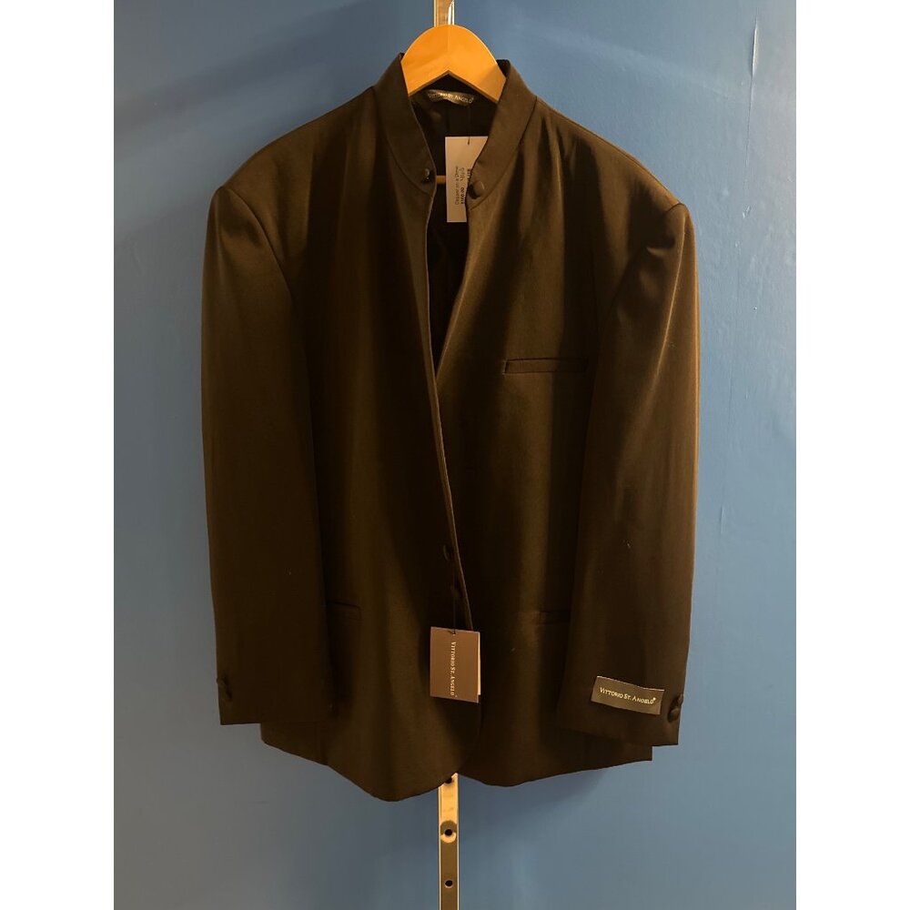 Vittorio St. Angelo Mens Black Mandarin Collar Blazer 46S 40W 100% Polyester